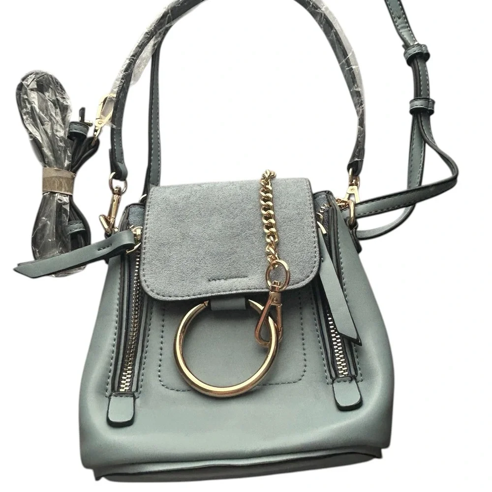 Leather Top-Handle Crossbody Bag in Light Blue - Picture 4 of 6